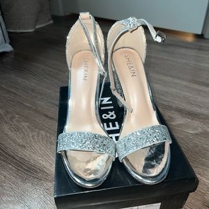 Silver Glitter Chunky Heels (Shein)